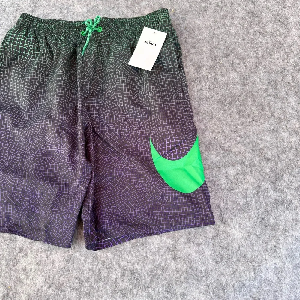 Nike Mens Swim Trunks Small Green Purple Grid Gradient Swoosh NESSD541-380 NEW